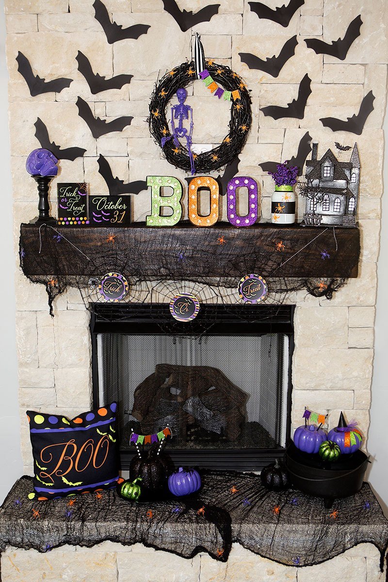 Colorful and Fun Halloween Mantel.