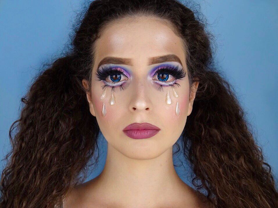 Crying Baby Doll Makeup For Halloween.