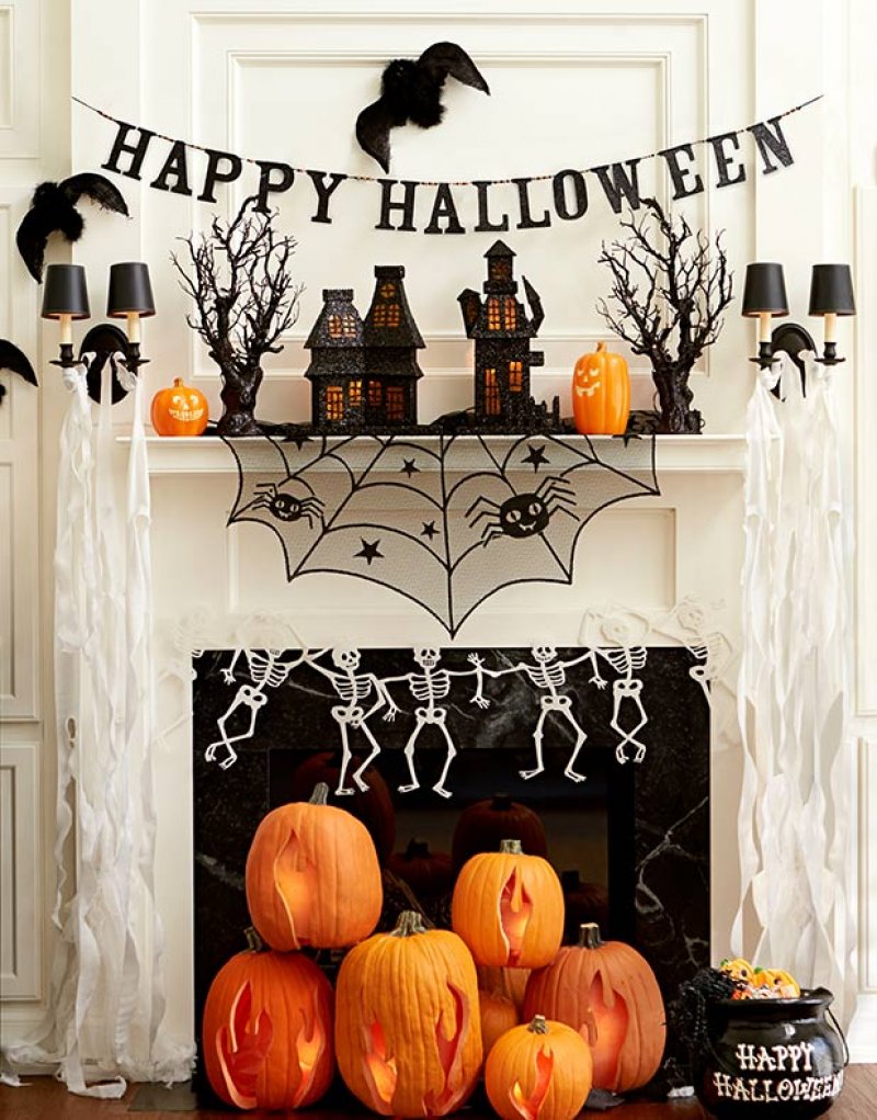 Dancing Skeletons Halloween Fireplace Decor.