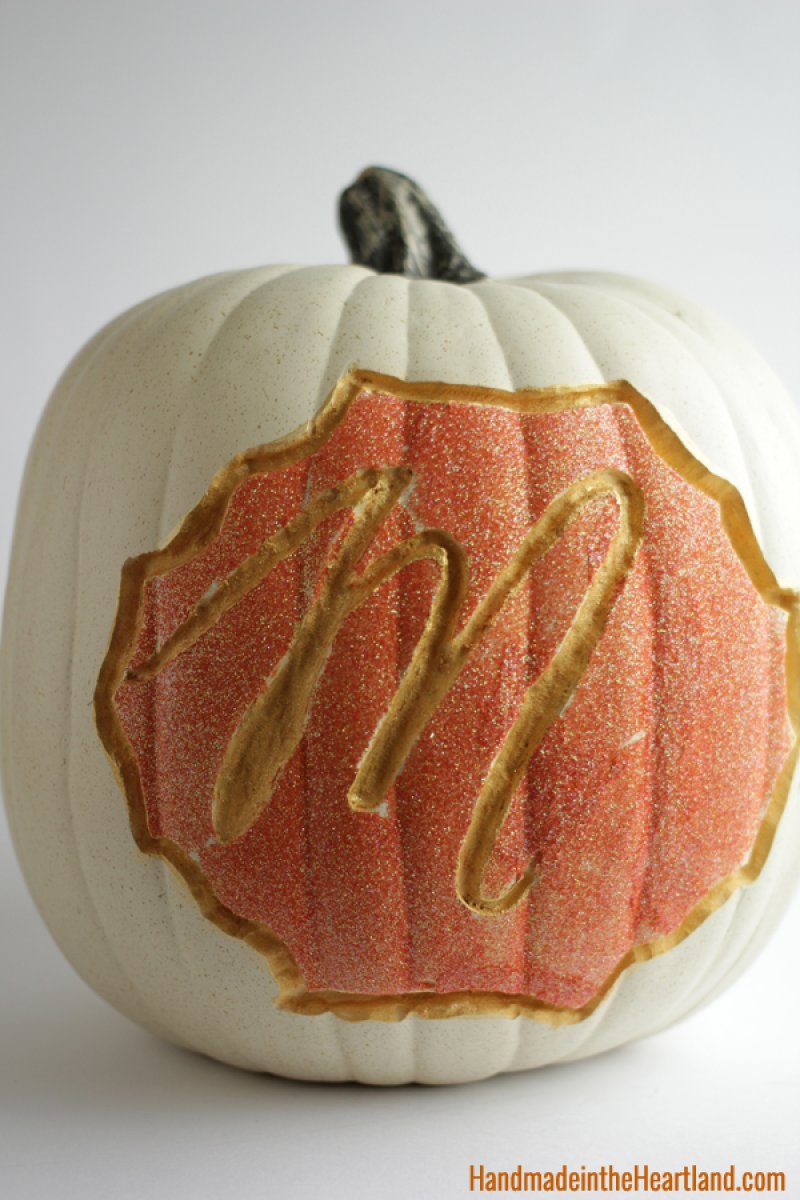 Glittery And Engraved Pumpkin Design.