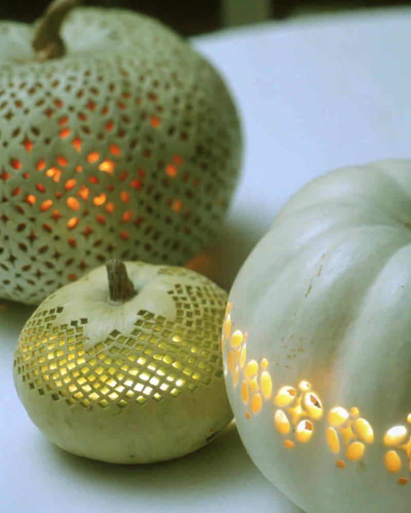 Gorgeous Lace Design White Pumpkins.