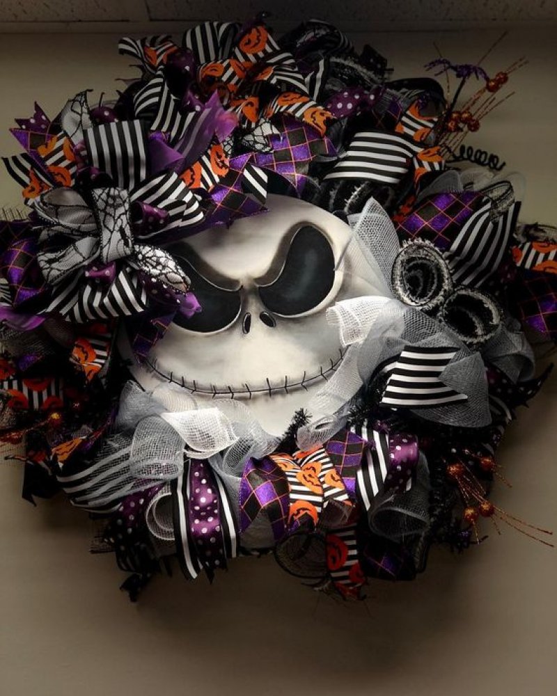 Monster Faced Wreath Decorated with Ribbons.