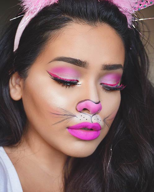 Pink bunny makeup for Halloween Party.