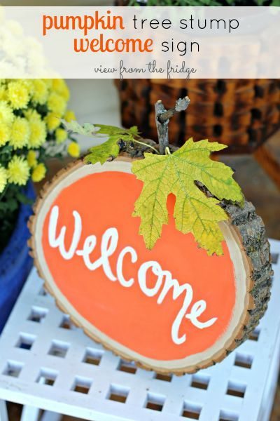 Pumpkin Tree Stump Welcome Sign by View From the Fridge