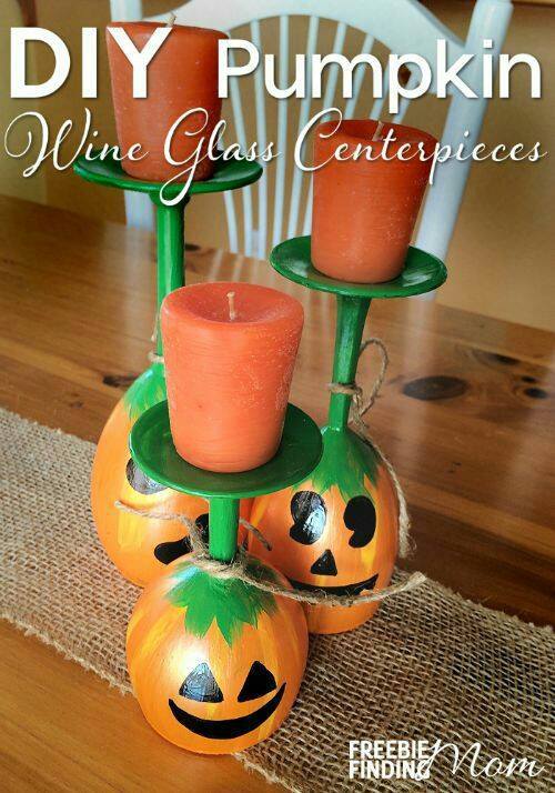 Pumpkin Wine Glass Candle Holder Centerpieces from Freebie Finding Mom