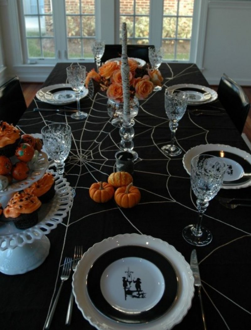 Spiderweb cloth table decoration.