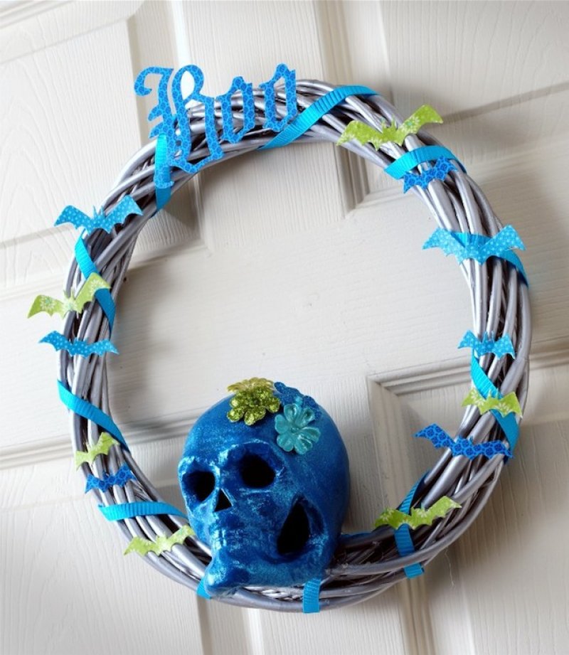 Turquoise BOO DIY Skull Wreath.