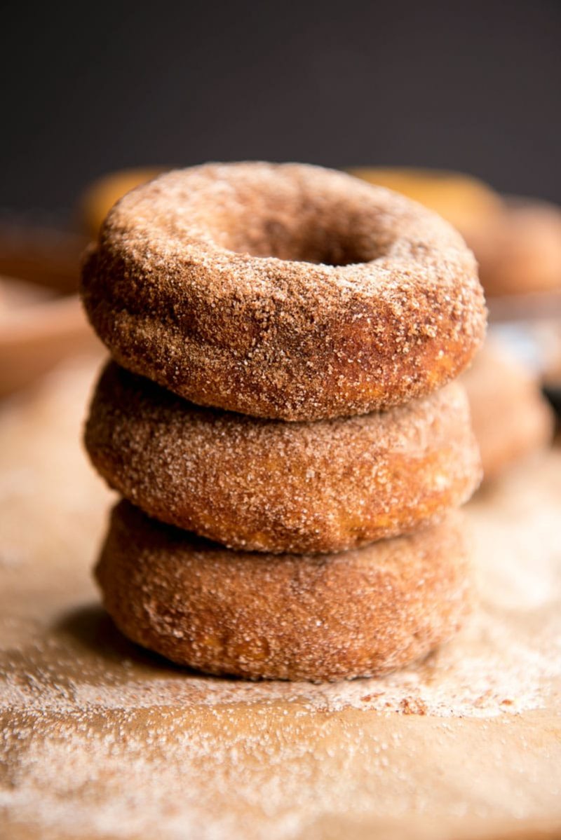 Healthier baked pumpkin donuts from A Side of Sweet