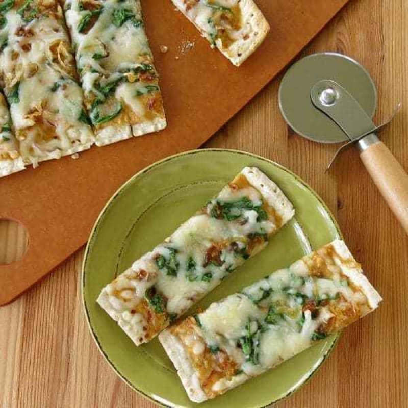 Pumpkin Pizza with Caramelized Onions and Spinach