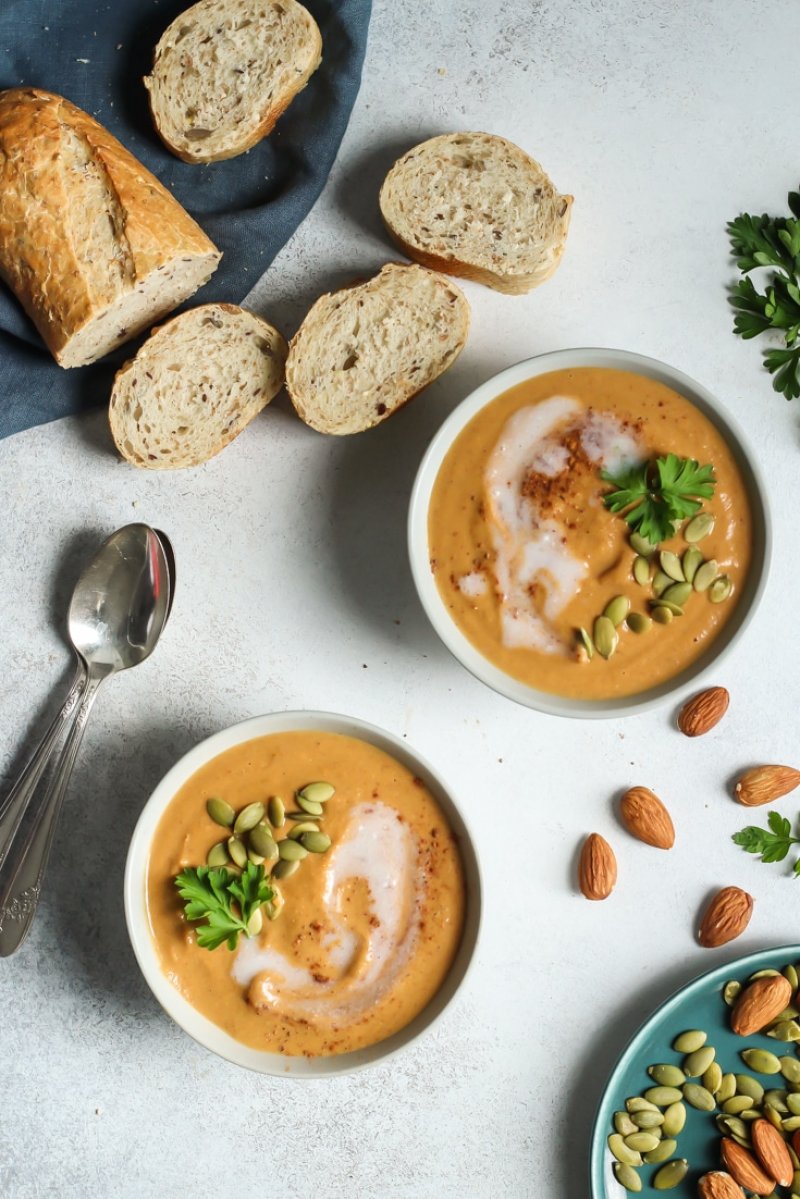 Simple almond butter pumpkin soup from Fit Mitten Kitchen