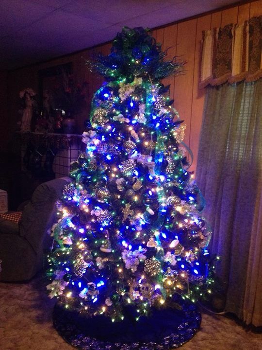 7ft green and blue Christmas tree. It was beautiful.