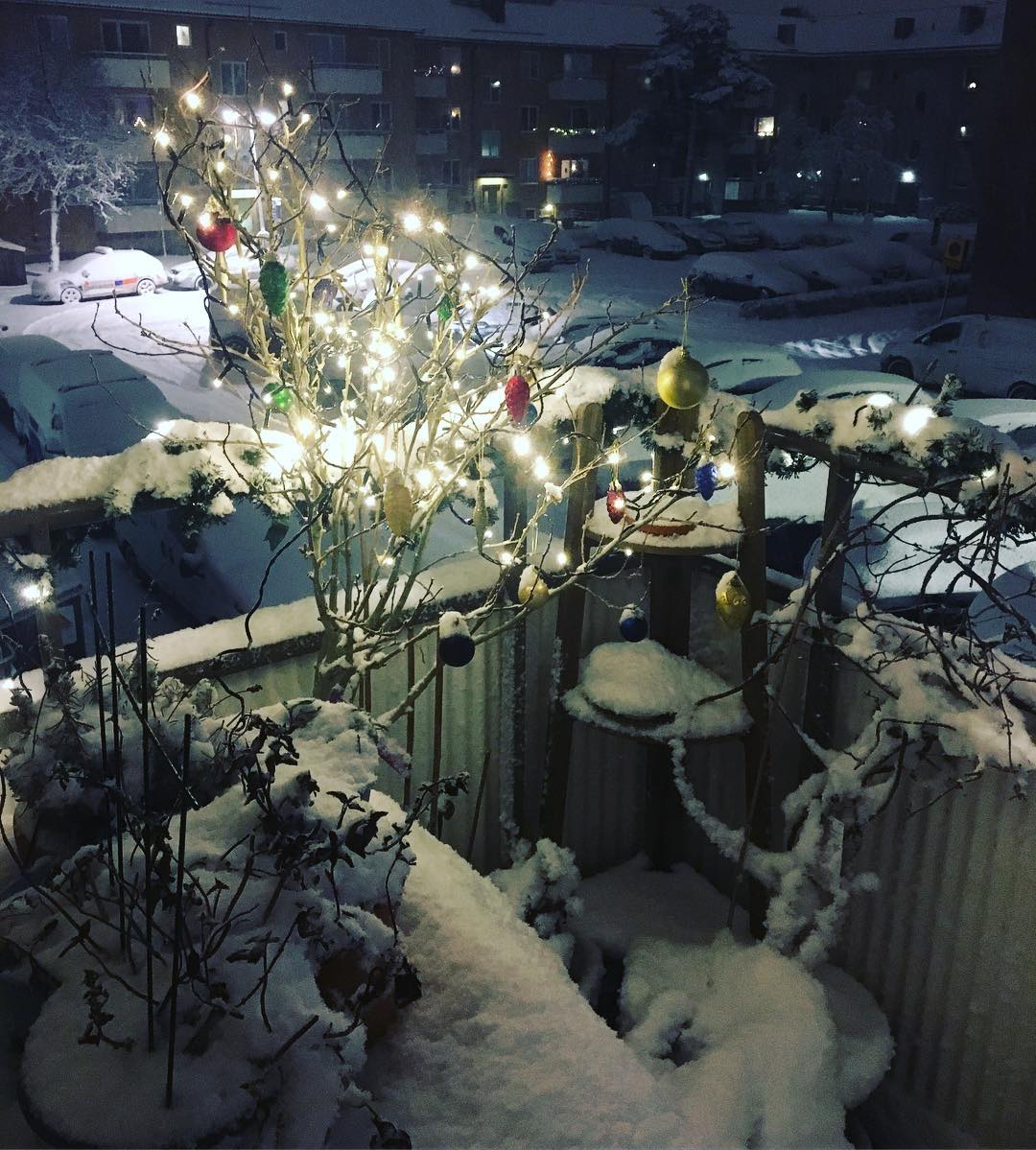 Balcony winter wonderland, there be a storm brewing out there.