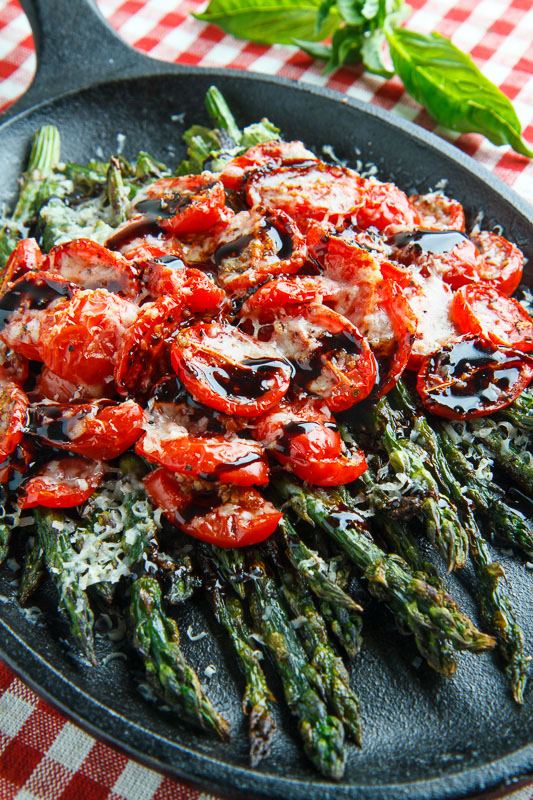 Balsamic Parmesan Roasted Asparagus and Tomatoes.
