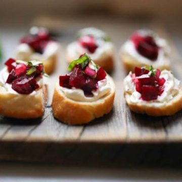 Beet Bruschetta with Goat Cheese and Basil