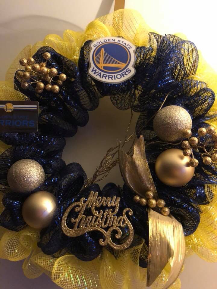 Blue and golden Christmas wreath.