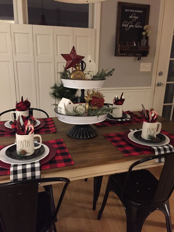 Buffalo plaid Christmas Table decor.