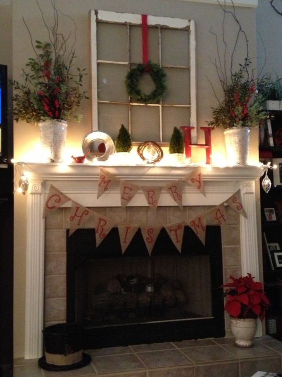 Burlap-Garland on Hearth Christmas.