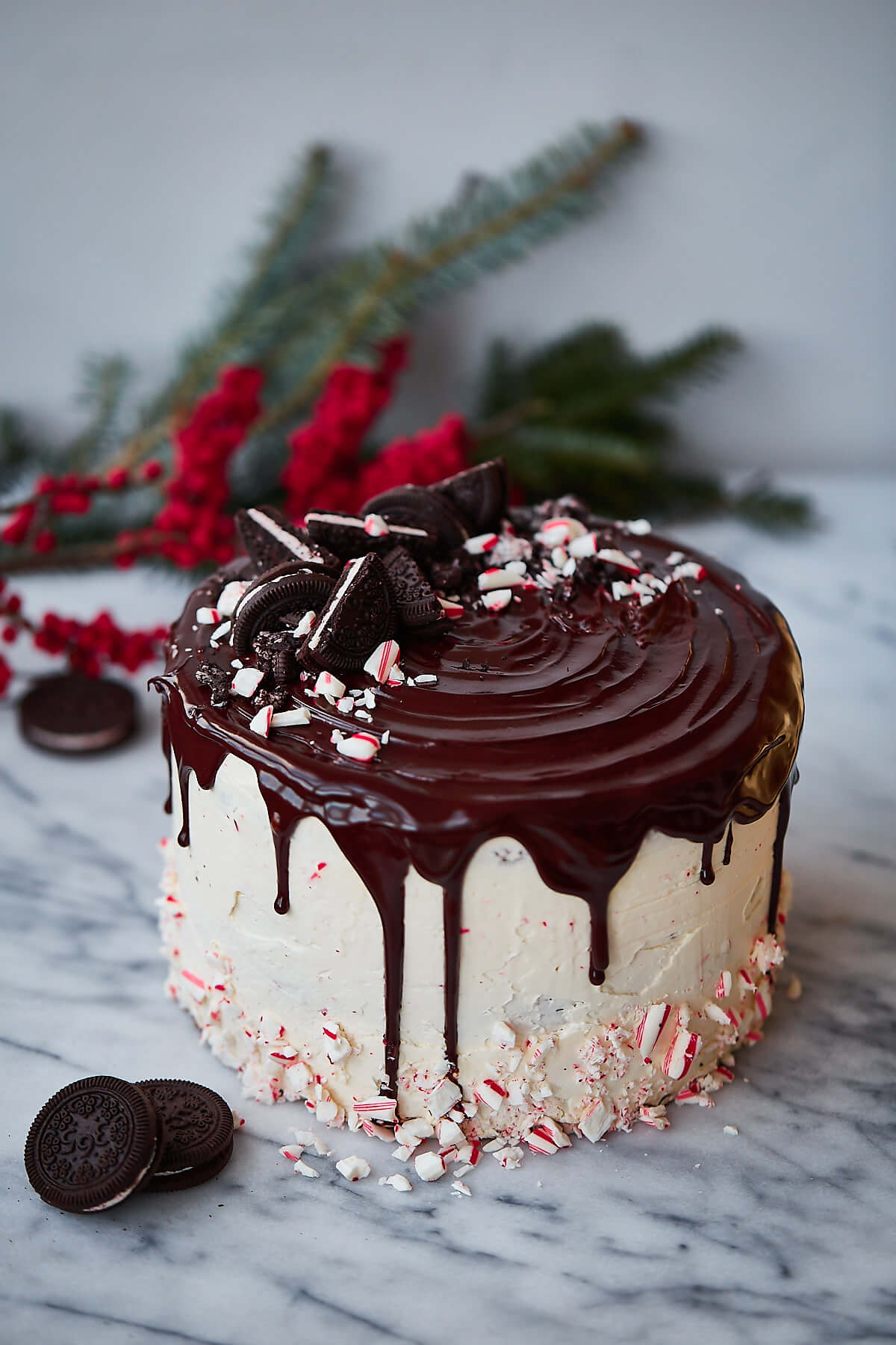 Candy cane crunch Christmas cake by A Beautiful Plate