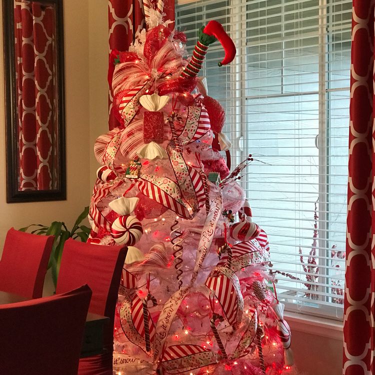 Candy cane theme Christmas tree.
