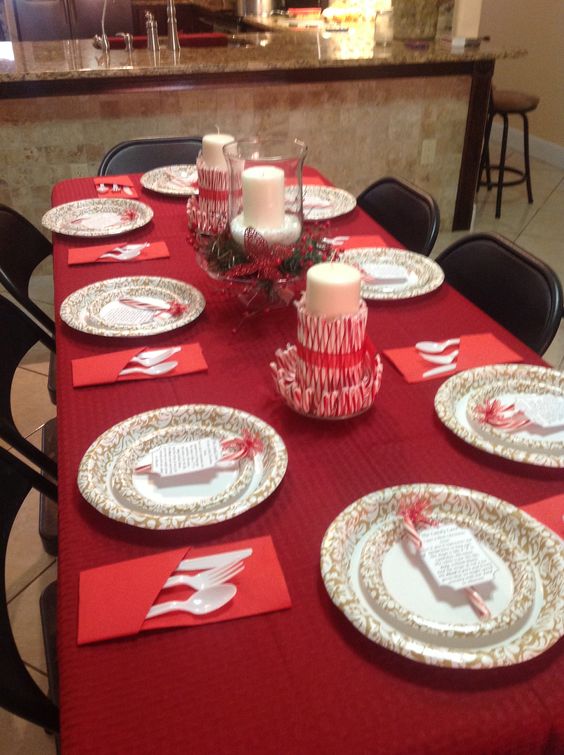Candy cane theme table decorations. Christmas Eve dinner!