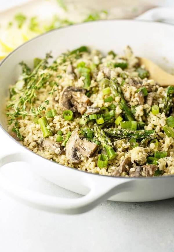 Cauliflower Rice Risotto with Asparagus & Mushrooms