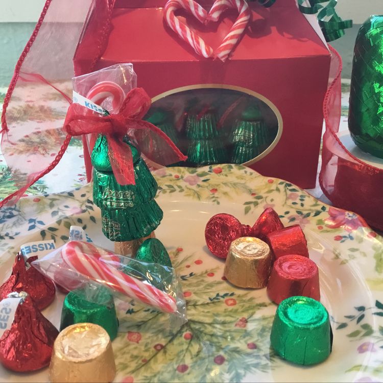 Chocolate Christmas Trees and add a small candy cane behind the tree.