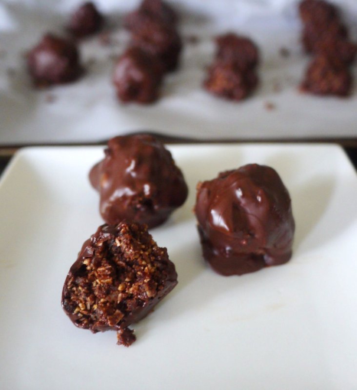 Chocolate Coconut Date Truffle Bites with Sea Salt.