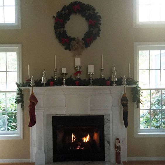 Christmas Mantle with candlesticks.
