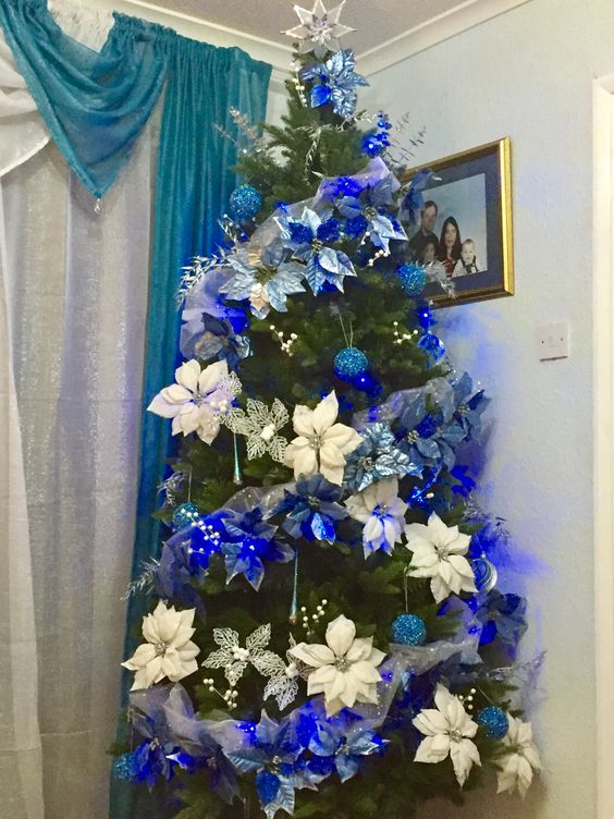 Christmas Tree blue, white & silver.