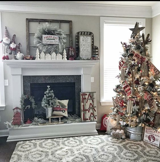 Christmas mantel decorations.