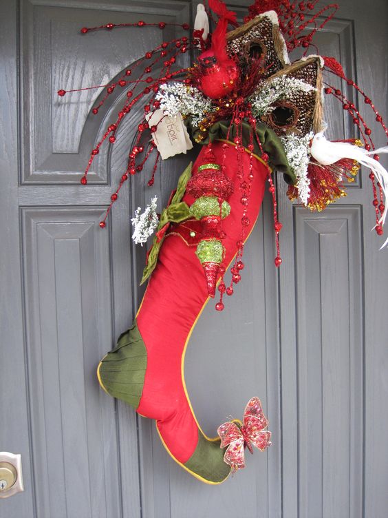 Christmas scene on top of gorgeous stocking. Dare to be different!