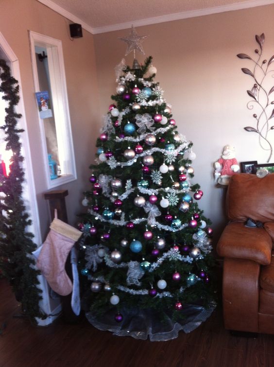 Christmas tree!! Blue, purple and silver!! With a homemade stocking post!!