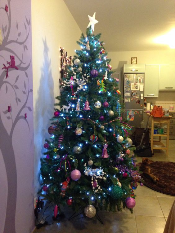 Christmas tree. Purple pink blue white and silver.....and some crazy touches!!