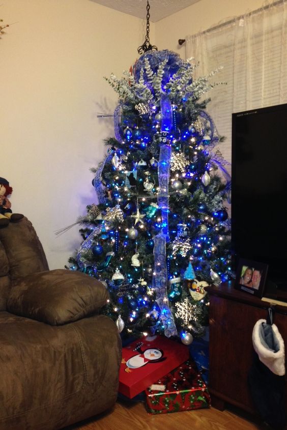 Dustin and Carmen's blue Christmas tree.