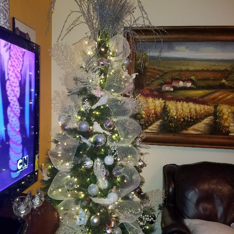 Elegant ribbon and DIY Christmas tree.