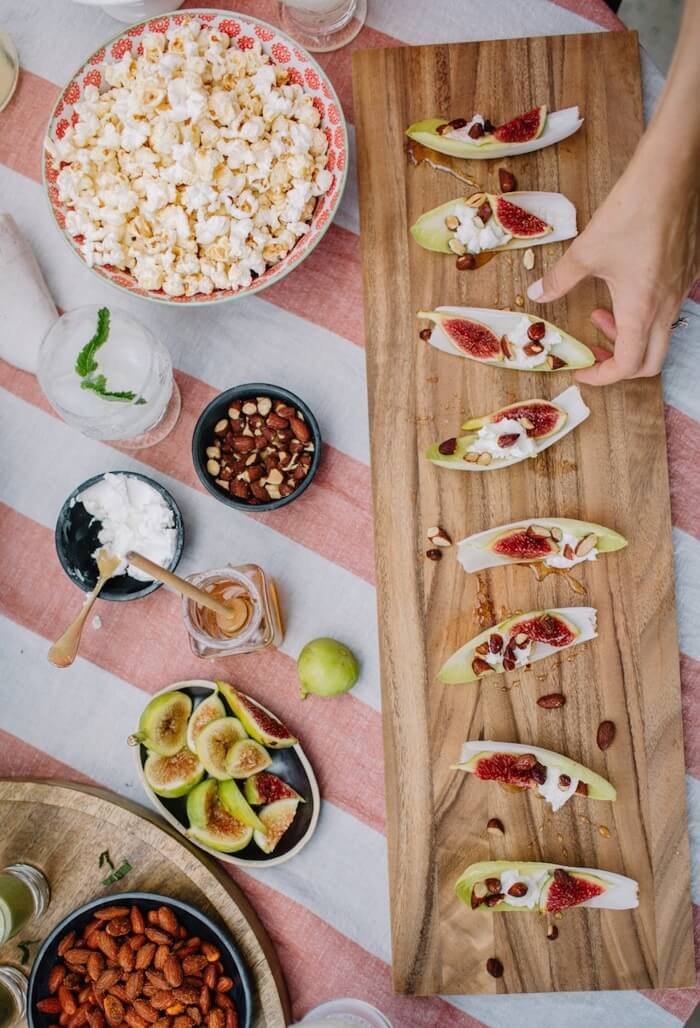 Endive Leaves with Goat Cheese, Figs and Honey Roasted Almonds