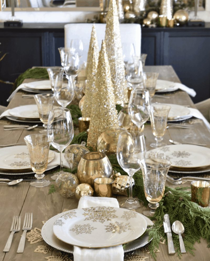Gold And Silver Snowflake Christmas Table Setting.