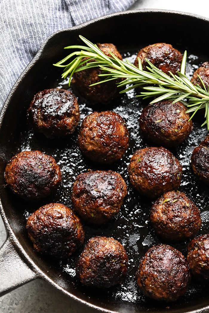 Healthy Rosemary Thyme Balsamic Meatball Appetizer Recipe.