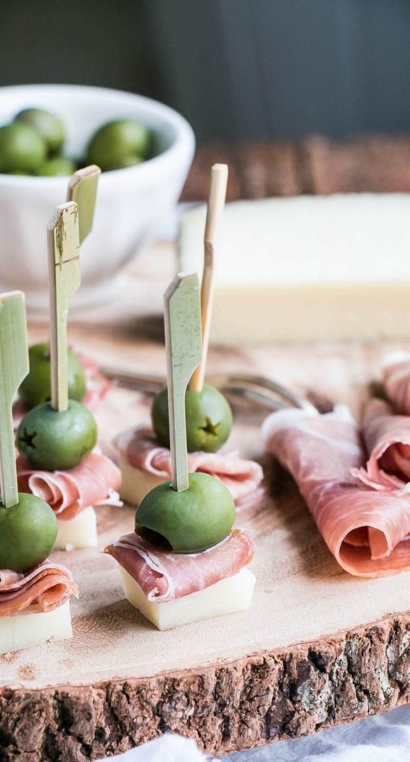 Manchego Cheese, Ham and Olive Bites