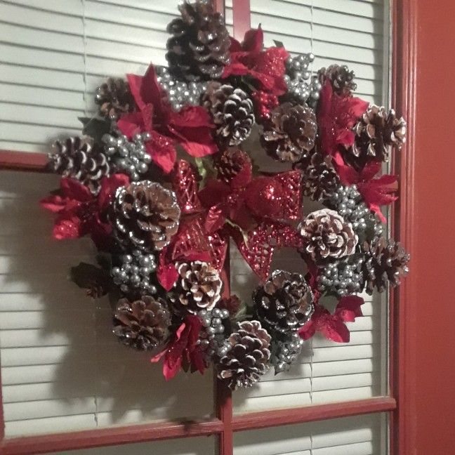 Pinecone Christmas Wreath. Wraped the wire with twine it was very easy.