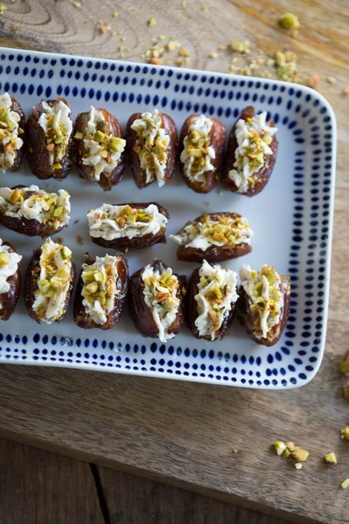 Pistachio Goat Cheese Stuffed Dates