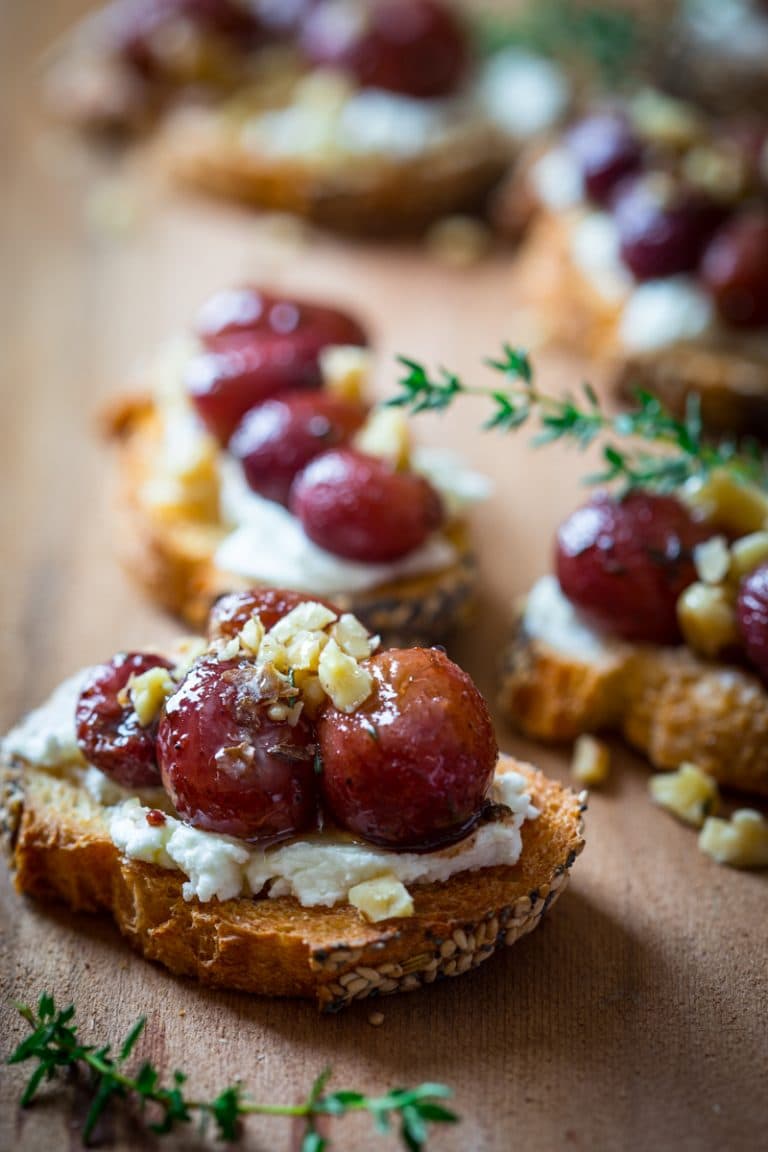 Roasted Grape Crostini with Walnuts