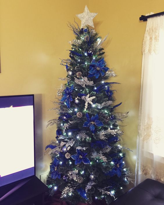 Royal Blue and Silver Christmas Tree decorations.