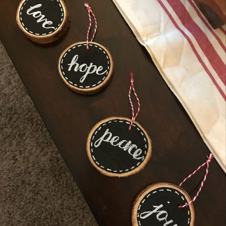 Rustic Tree Slice Ornaments.