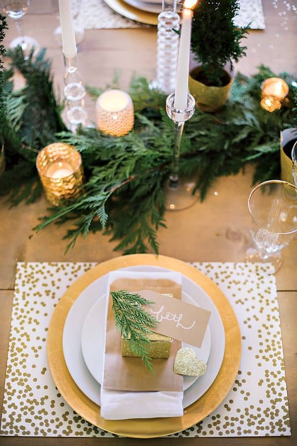Sparkling Holiday Gold and White Table from Hostess with the Mostest