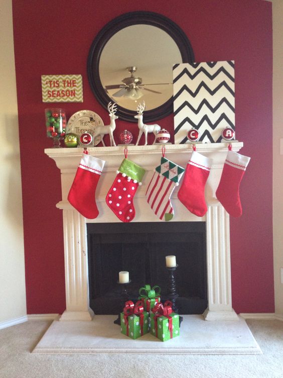 Stocking Christmas Mantle Decor.