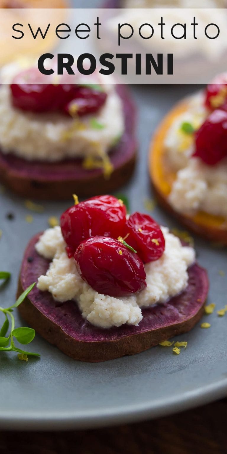 Sweet Potato Crostinis with Spiced Ricotta and Roasted Cranberries from Sweet Peas & Saffron