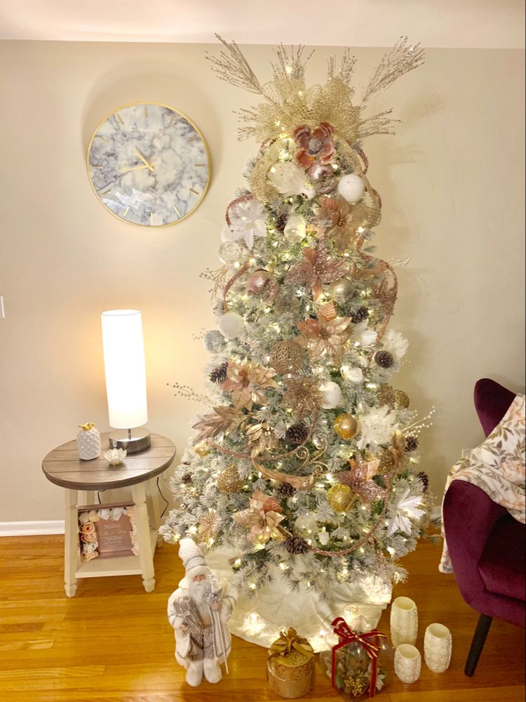 White & rose gold Christmas tree.