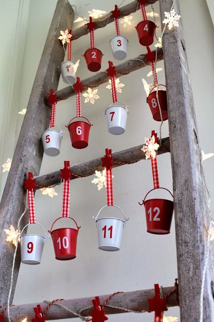 Advent Calendar on a Vintage Ladder.