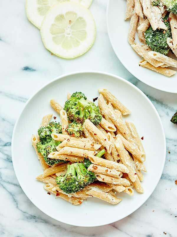 Cauliflower Alfredo with Broccoli.